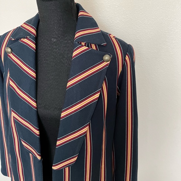 CHICOS navy blue Striped Twill Ponte Blazer - Picture 5 of 16
